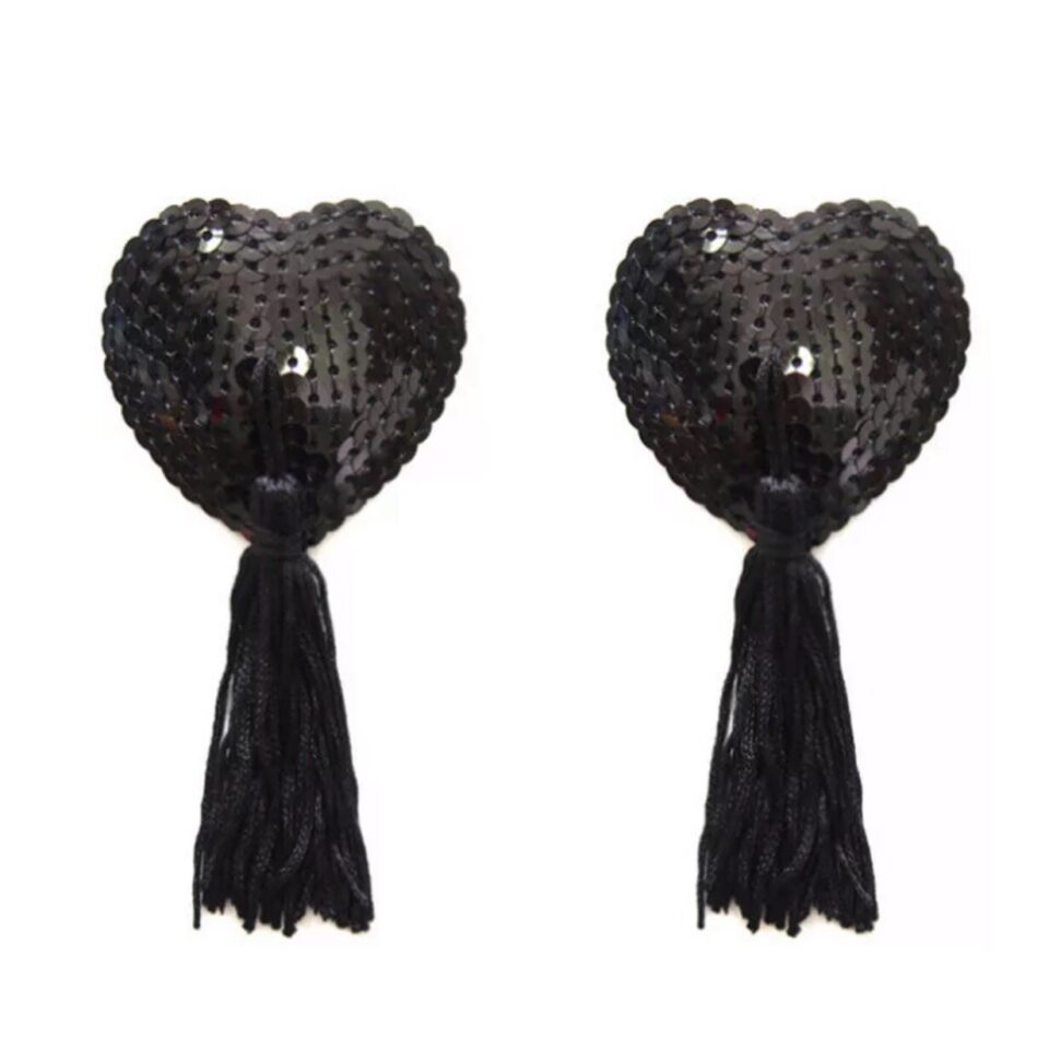 black sequin heart shaped nipple pasties