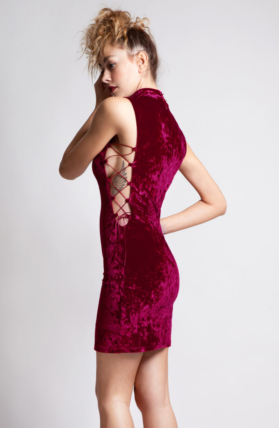 natalie cherry red velvet strappy dress
