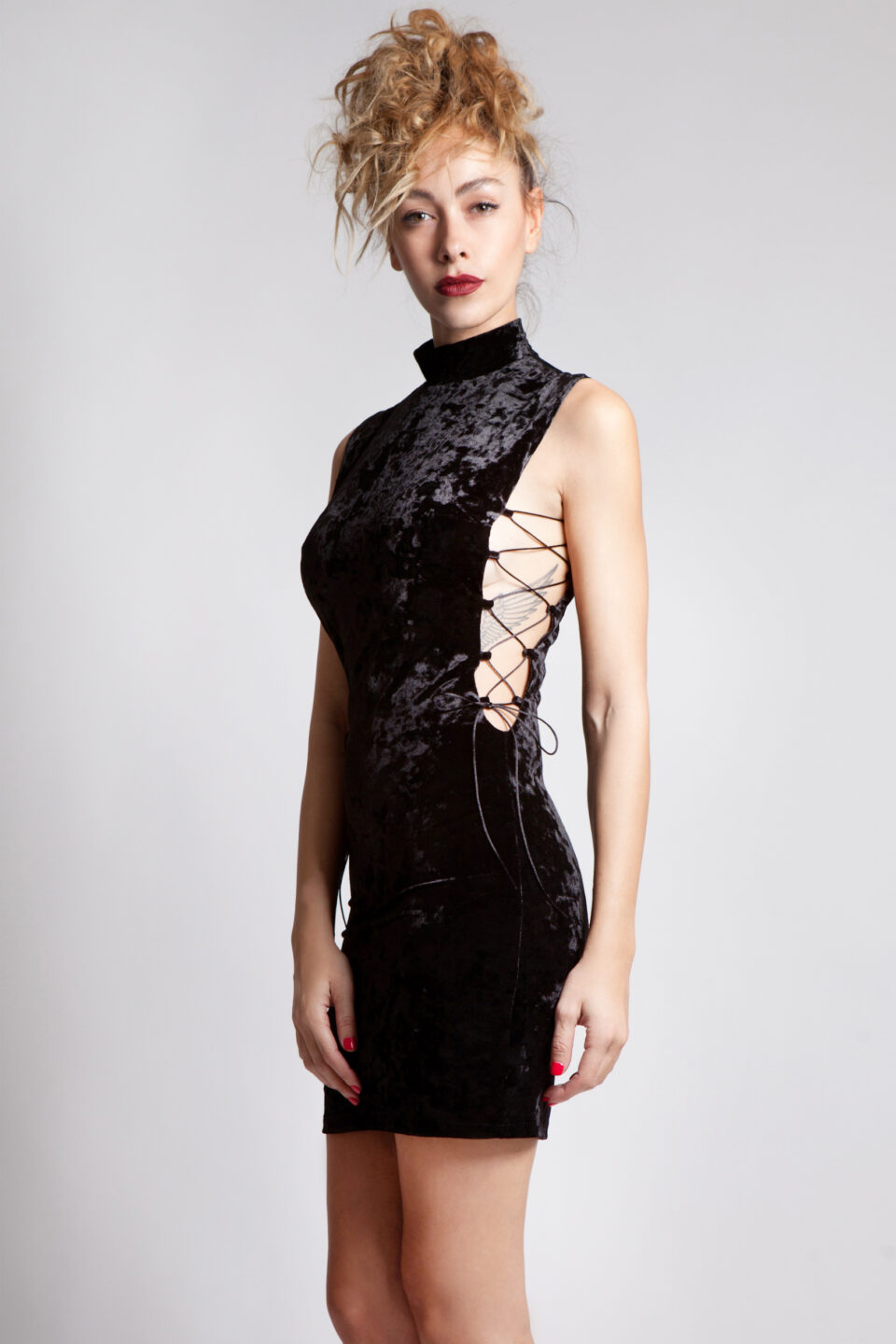 natalie black velvet strappy dress