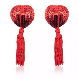 red sequin heart shaped nipple pasties